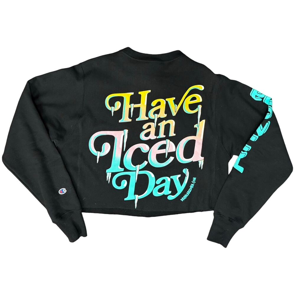 Arizona Iced Tea Black Have An Iced Day Cropped Crew Neck Sweatshirt size S - Picture 2 of 10